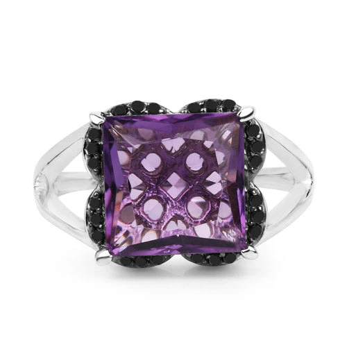 4.58 Carat Genuine Amethyst & Black Diamond .925 Sterling Silver Ring - Image 8