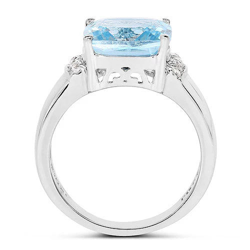 4.58 Carat Genuine Blue Topaz and White Topaz .925 Sterling Silver Ring - Image 5