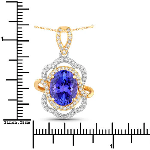 4.61 Carat Genuine Tanzanite and White Diamond 14K White Gold(Two-Tone) Pendant - Image 3