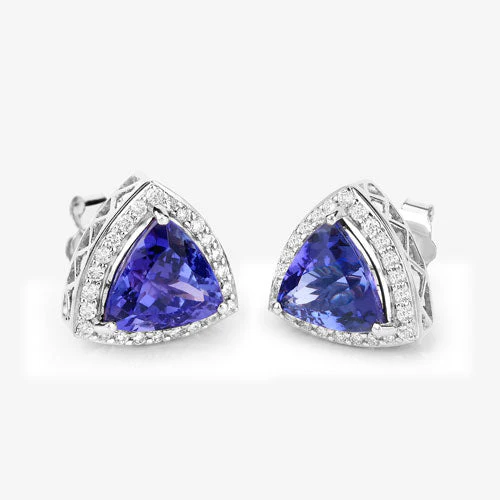 4.62 Carat Genuine Tanzanite and White Diamond 14K White Gold Earrings - Image 10