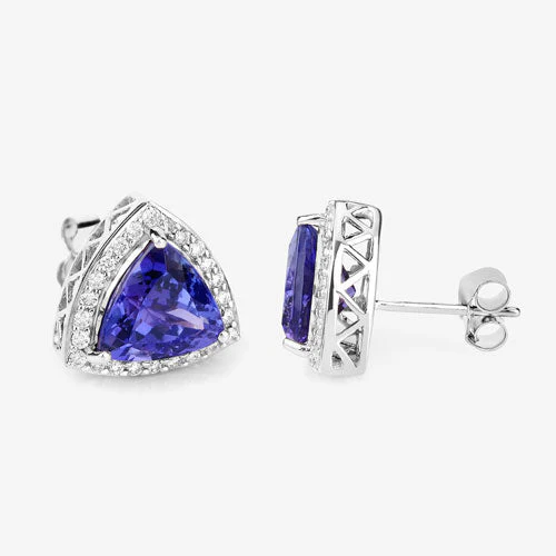 4.62 Carat Genuine Tanzanite and White Diamond 14K White Gold Earrings - Image 11