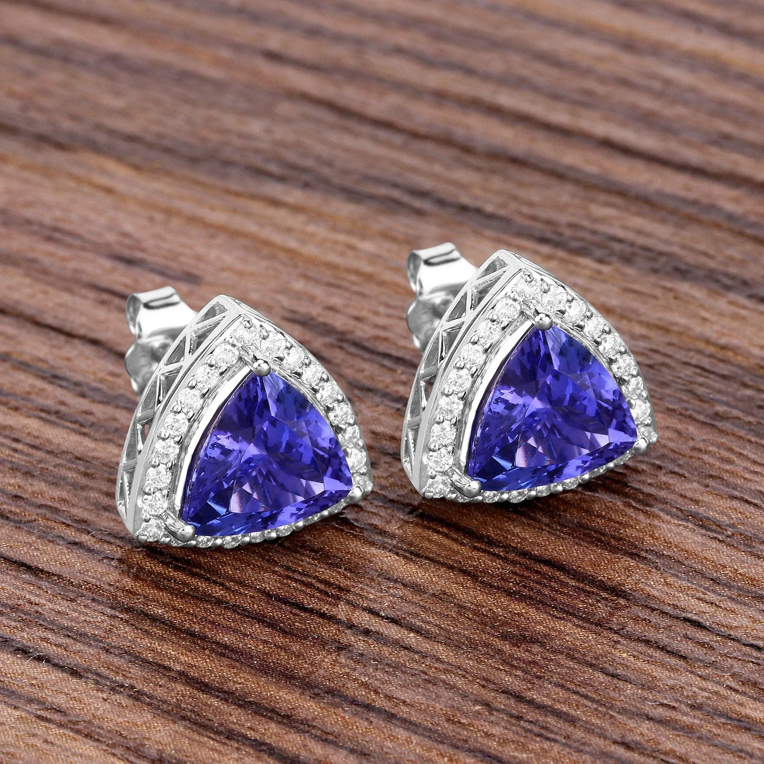 4.62 Carat Genuine Tanzanite and White Diamond 14K White Gold Earrings - Image 2