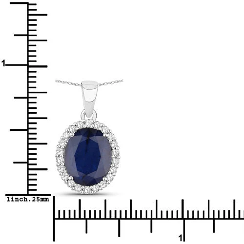 4.63 Carat Genuine Blue Sapphire and White Diamond 14K White Gold Pendant - Image 3