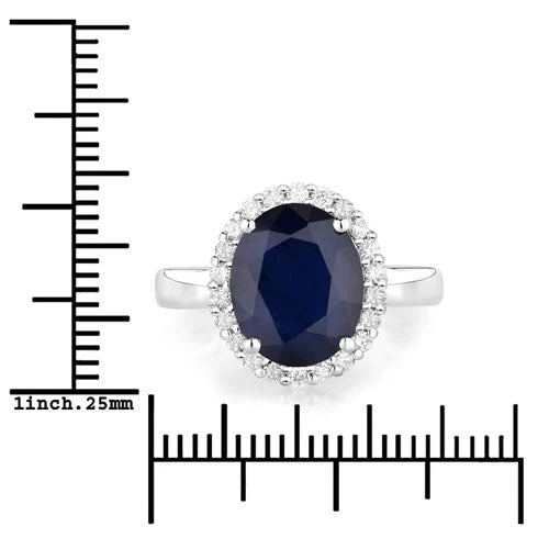 4.63 Carat Genuine Blue Sapphire and White Diamond 14K White Gold Ring - Image 3