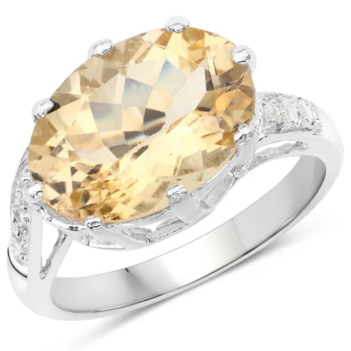 4.63 Carat Genuine Citrine and White Topaz .925 Sterling Silver Ring - Image 4