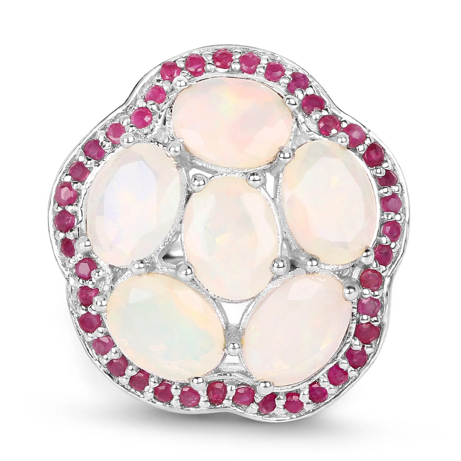 4.66 Carat Genuine Ethiopian Opal and Ruby .925 Sterling Silver Ring - Image 3