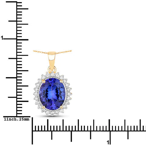 4.68 Carat Genuine Tanzanite and White Diamond 14K Yellow Gold Pendant - Image 3