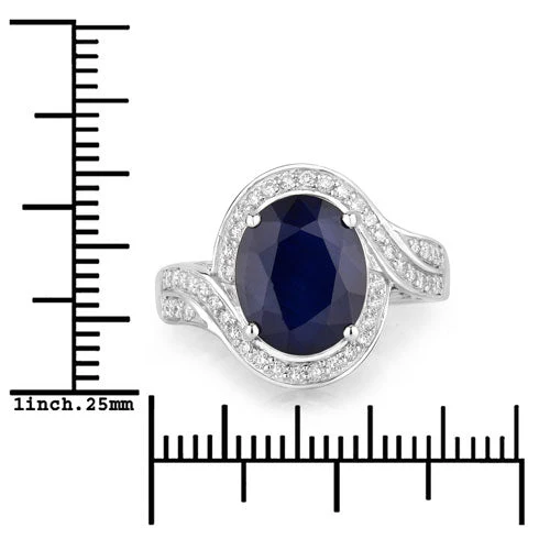 4.69 Carat Genuine Blue Sapphire and White Diamond 14K White Gold Ring - Image 3