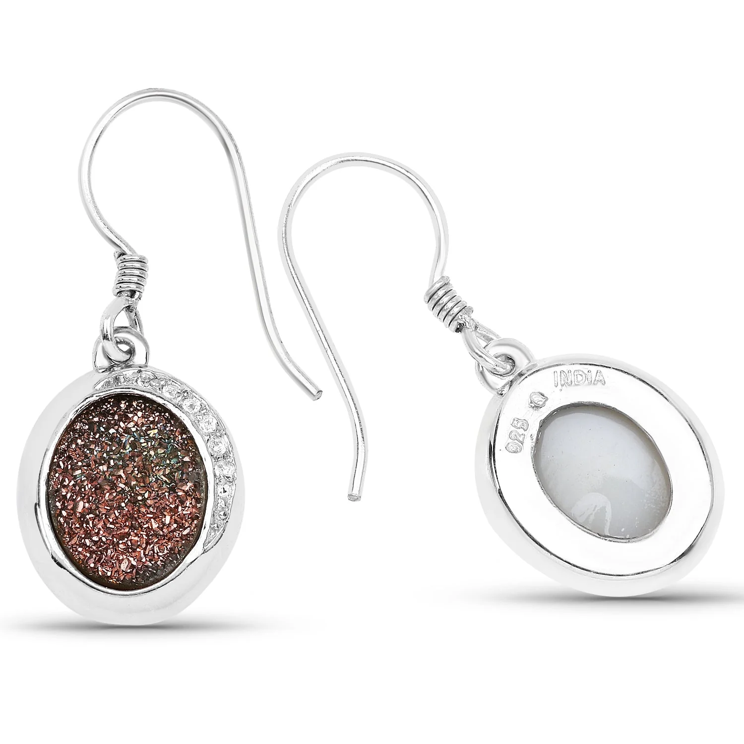 4.72 Carat Genuine Copper Bloom Drusy and White Topaz .925 Sterling Silver Earrings - Image 2