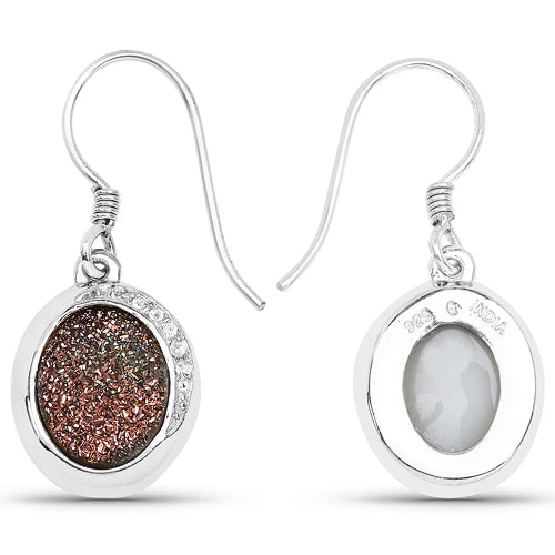 4.72 Carat Genuine Copper Bloom Drusy and White Topaz .925 Sterling Silver Earrings - Image 6