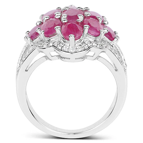 4.72 Carat Genuine Ruby and White Zircon .925 Sterling Silver Ring - Image 2