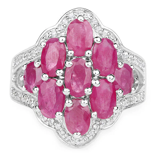 4.72 Carat Genuine Ruby and White Zircon .925 Sterling Silver Ring - Image 3