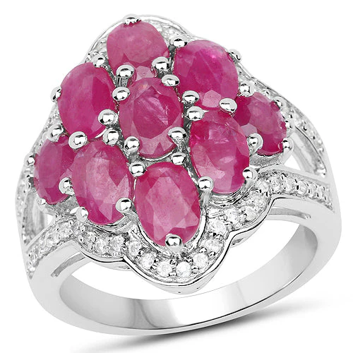 4.72 Carat Genuine Ruby and White Zircon .925 Sterling Silver Ring - Image 4