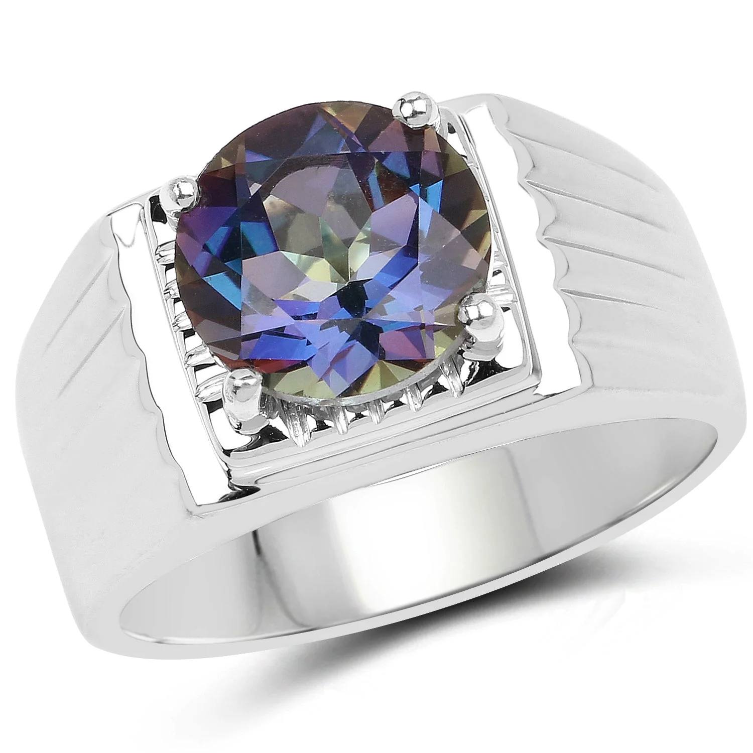 4.75 Carat Genuine Mystic Topaz .925 Sterling Silver Ring