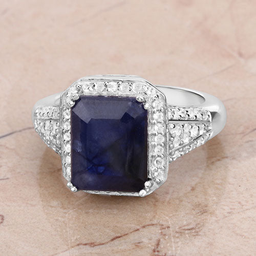 4.80 Carat Glass Filled Sapphire and White Topaz .925 Sterling Silver Ring - Image 13
