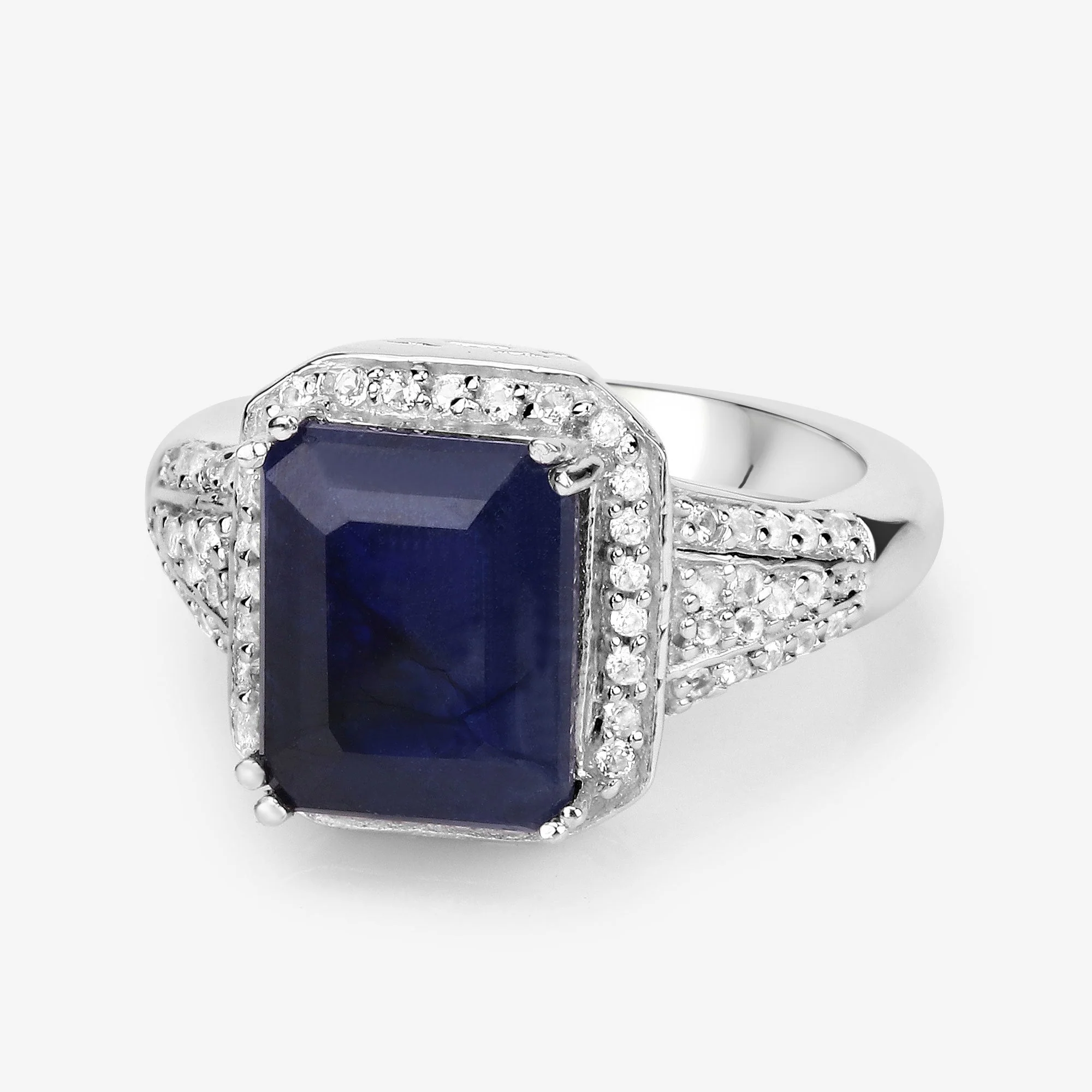 4.80 Carat Glass Filled Sapphire and White Topaz .925 Sterling Silver Ring - Image 4