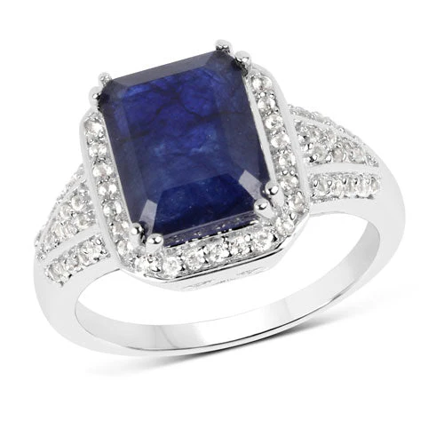 4.80 Carat Glass Filled Sapphire and White Topaz .925 Sterling Silver Ring - Image 5