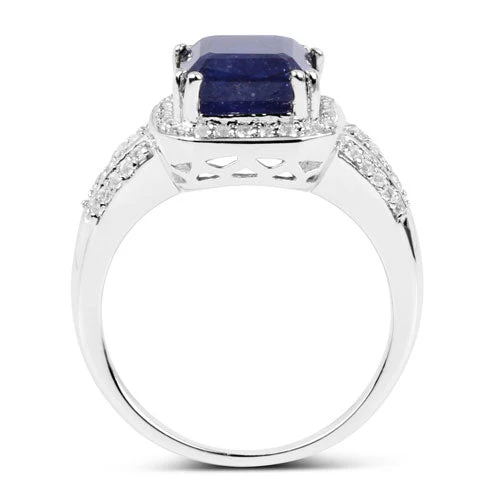 4.80 Carat Glass Filled Sapphire and White Topaz .925 Sterling Silver Ring - Image 6