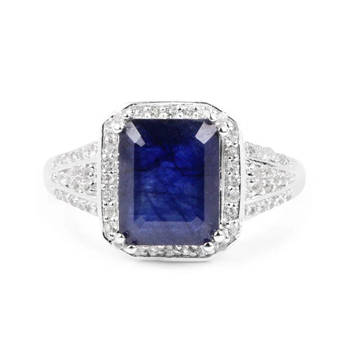 4.80 Carat Glass Filled Sapphire and White Topaz .925 Sterling Silver Ring - Image 7