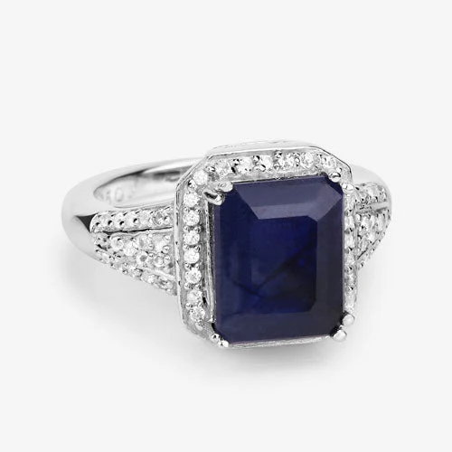 4.80 Carat Glass Filled Sapphire and White Topaz .925 Sterling Silver Ring - Image 9