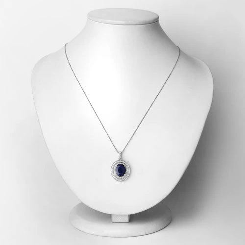 4.82 Carat Genuine Blue Sapphire and White Diamond 14K White Gold Pendant - Image 2