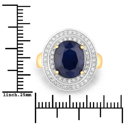 4.82 Carat Genuine Blue Sapphire and White Diamond 14K Yellow Gold Ring - Image 3