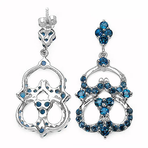 4.84 Carat Genuine London Blue Topaz .925 Sterling Silver Earrings - Image 3