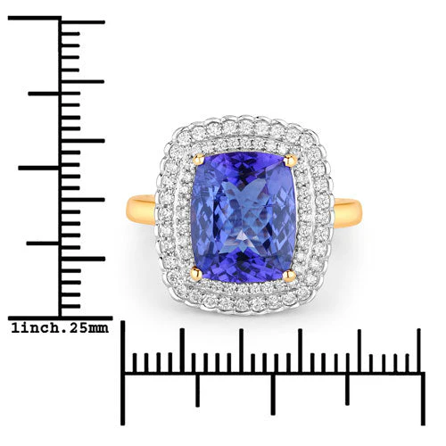 4.84 Carat Genuine Tanzanite and White Diamond 14K Yellow Gold Ring - Image 3