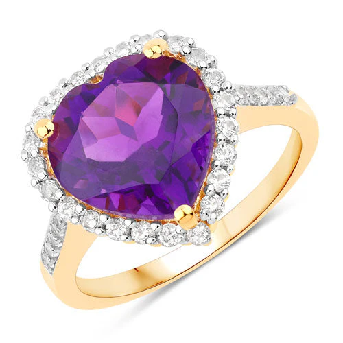 4.86 Carat Genuine Amethyst and White Topaz .925 Sterling Silver Ring - Image 2