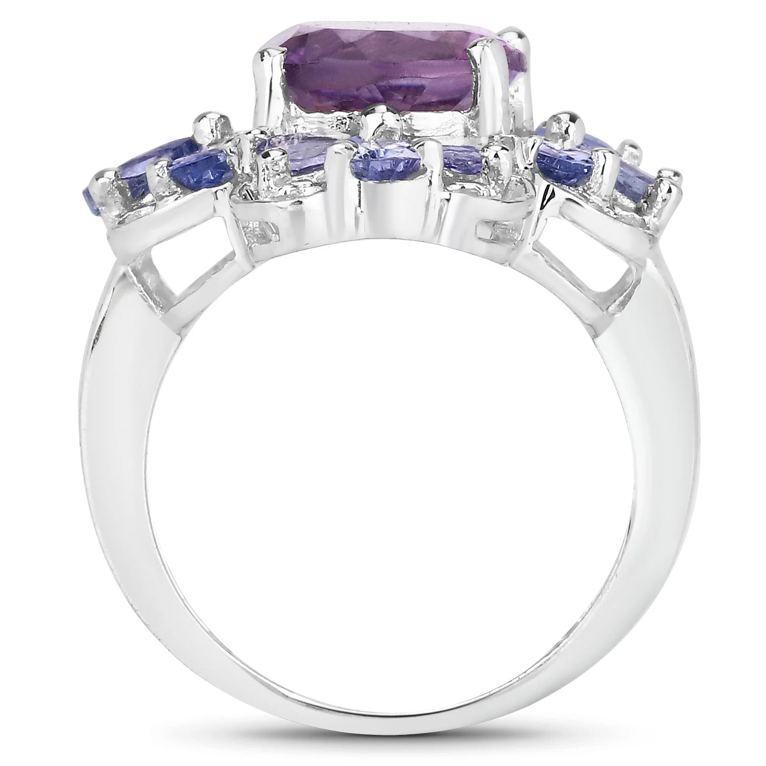 4.88 Carat Genuine Amethyst and Tanzanite .925 Sterling Silver Ring - Image 2