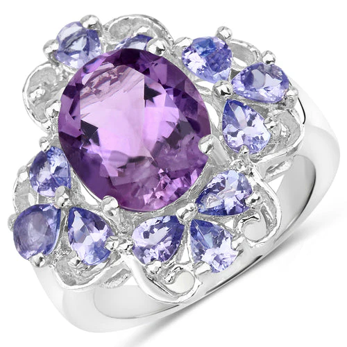 4.88 Carat Genuine Amethyst and Tanzanite .925 Sterling Silver Ring - Image 4