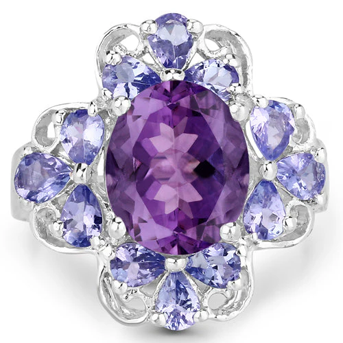 4.88 Carat Genuine Amethyst and Tanzanite .925 Sterling Silver Ring - Image 6