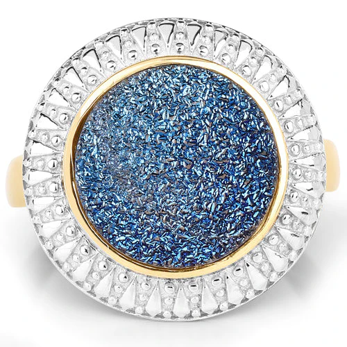 4.90 Carat Genuine Cobalt Blue Drusy .925 Sterling Silver Ring - Image 6