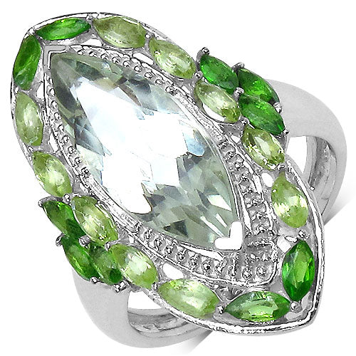 4.90 Carat Genuine Green Amethyst, Peridot and Chrome Diopside .925 Sterling Silver Ring - Image 2