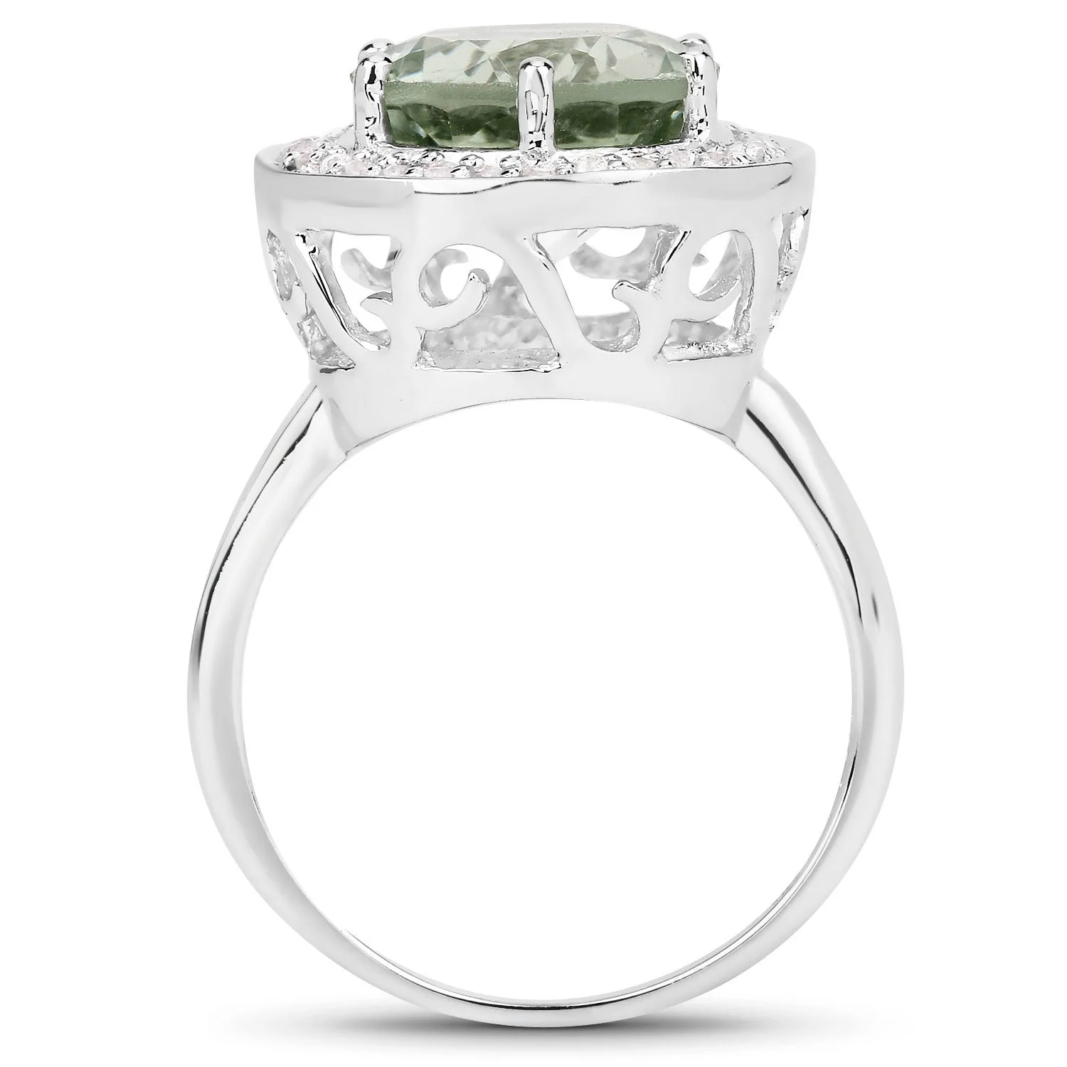 4.94 Carat Genuine Green Amethyst and White Topaz .925 Sterling Silver Ring - Image 2