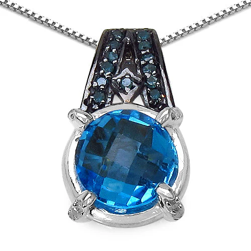 4.94 Carat Genuine Swiss Blue Topaz, Blue Diamond & White Diamond .925 Sterling Silver Pendant - Image 4
