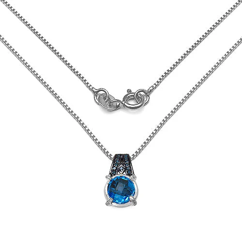 4.94 Carat Genuine Swiss Blue Topaz, Blue Diamond & White Diamond .925 Sterling Silver Pendant - Image 5