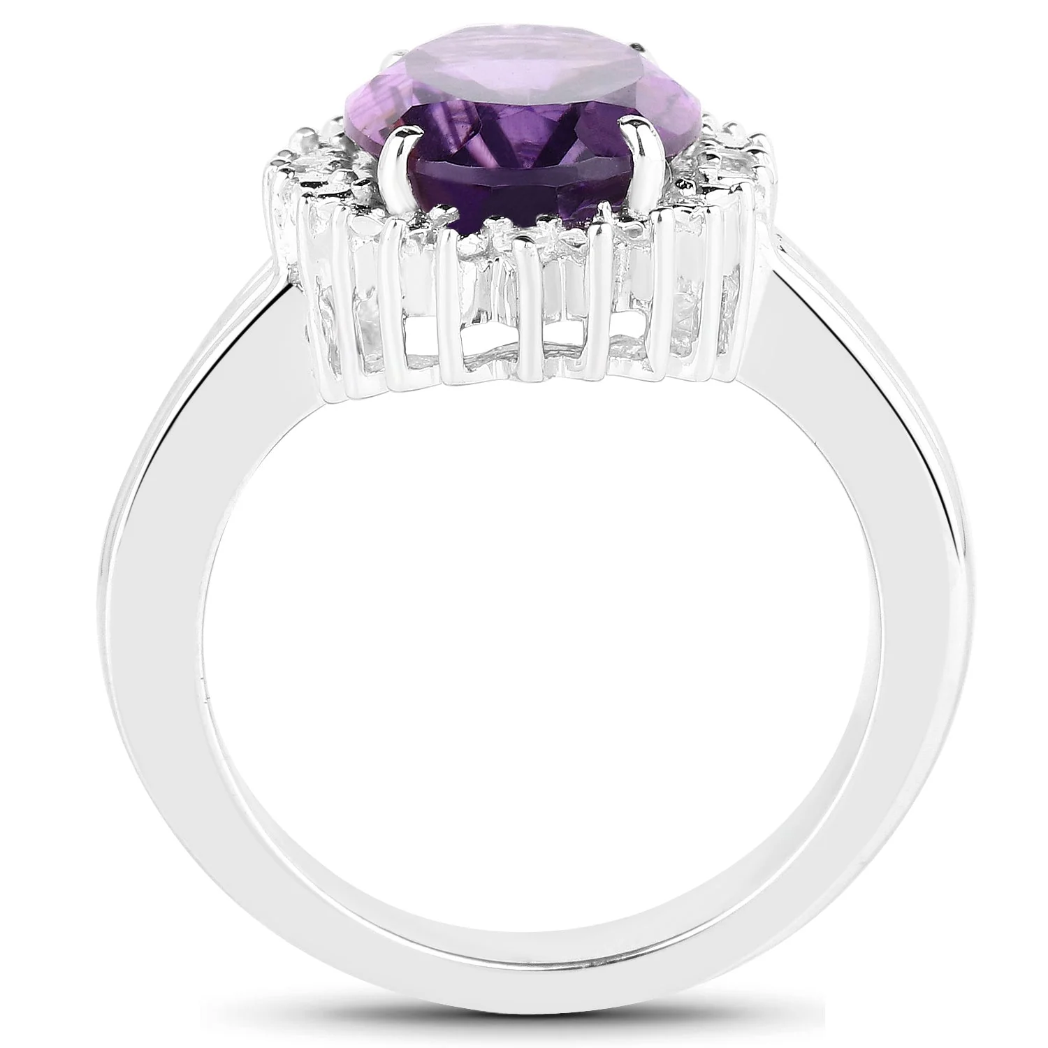 4.99 Carat Genuine Amethyst and White Topaz .925 Sterling Silver Ring - Image 2