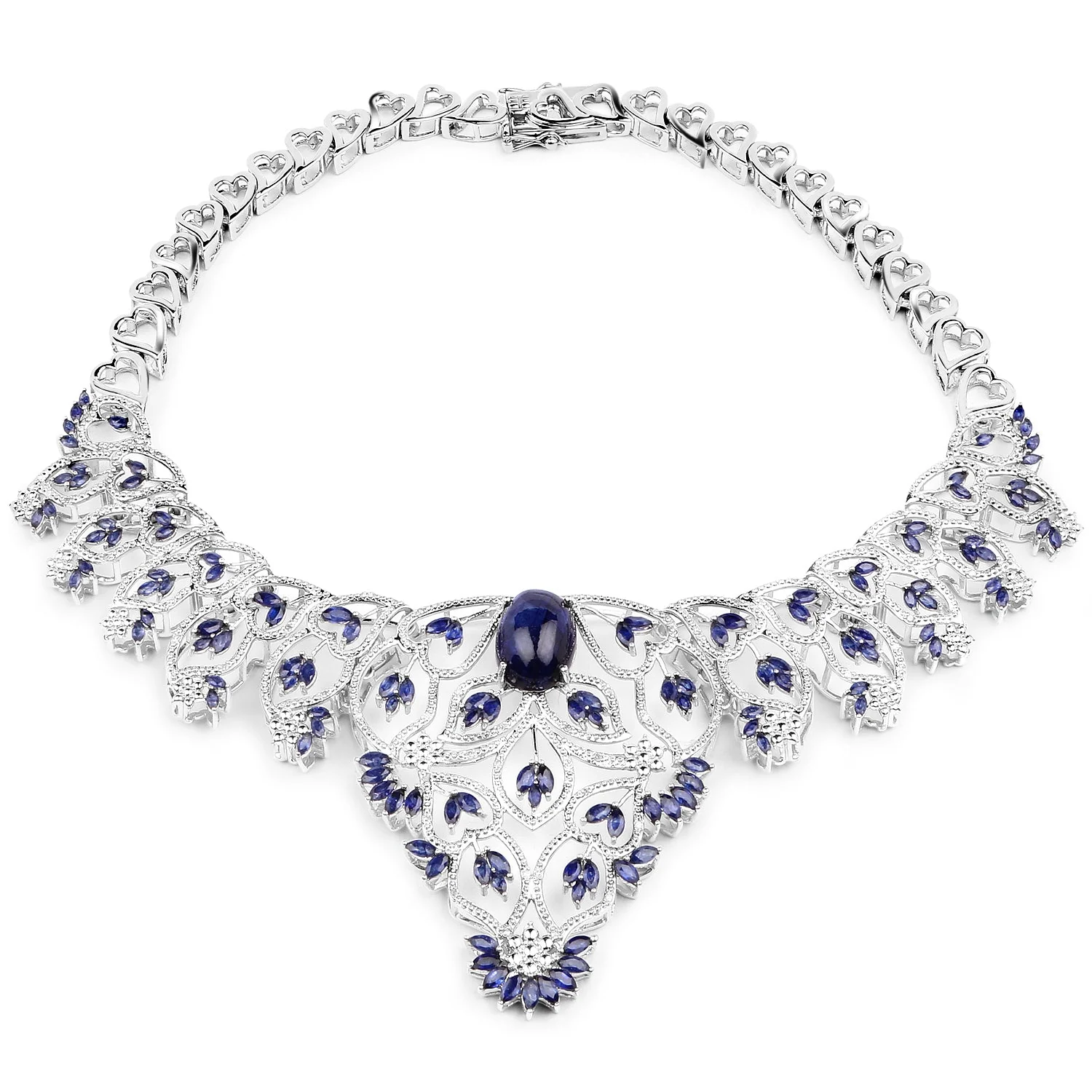 40.93 Carat Genuine Glass Filled Sapphire and White Diamond .925 Sterling Silver Necklace - Image 2