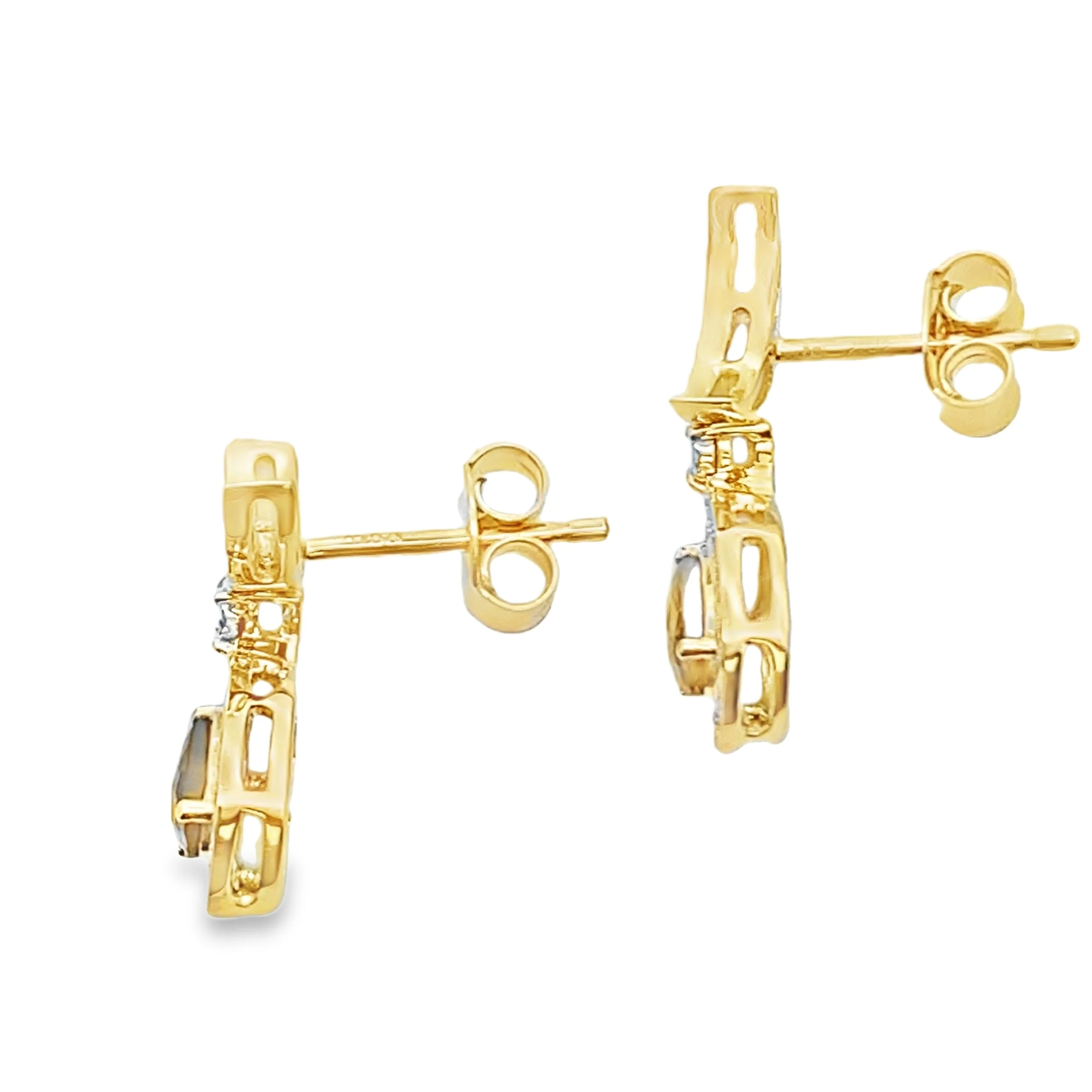 .47ct Quartz Diamond Dangle Earrings 10KT Yellow Gold - Image 2