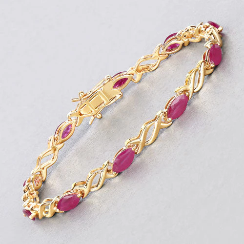 5.00 Carat Genuine Ruby 10K Yellow Gold Bracelet - Image 4