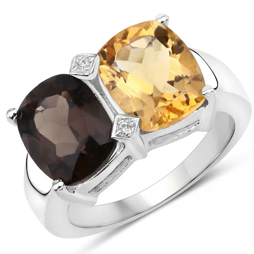 5.01 Carat Genuine Smoky Quartz, Citrine and White Sapphire .925 Sterling Silver Ring - Image 4