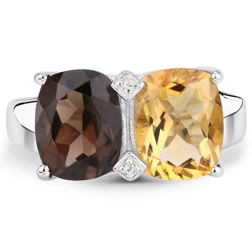 5.01 Carat Genuine Smoky Quartz, Citrine and White Sapphire .925 Sterling Silver Ring - Image 6