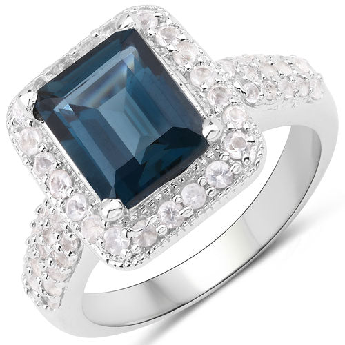 5.03 Carat Genuine London Blue Topaz and White Topaz .925 Sterling Silver Ring - Image 2