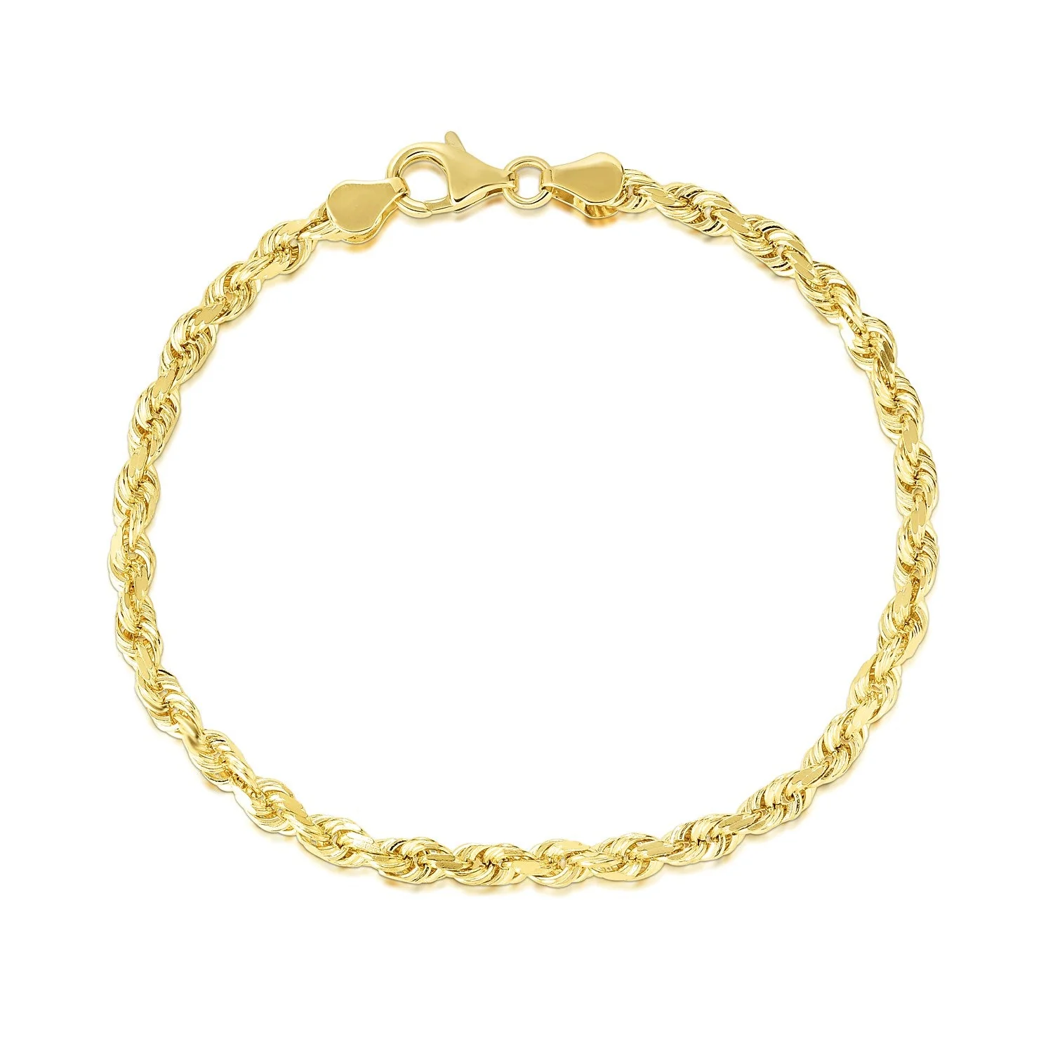 5.0mm 10k Yellow Gold Solid Diamond Cut Rope Bracelet - Image 5