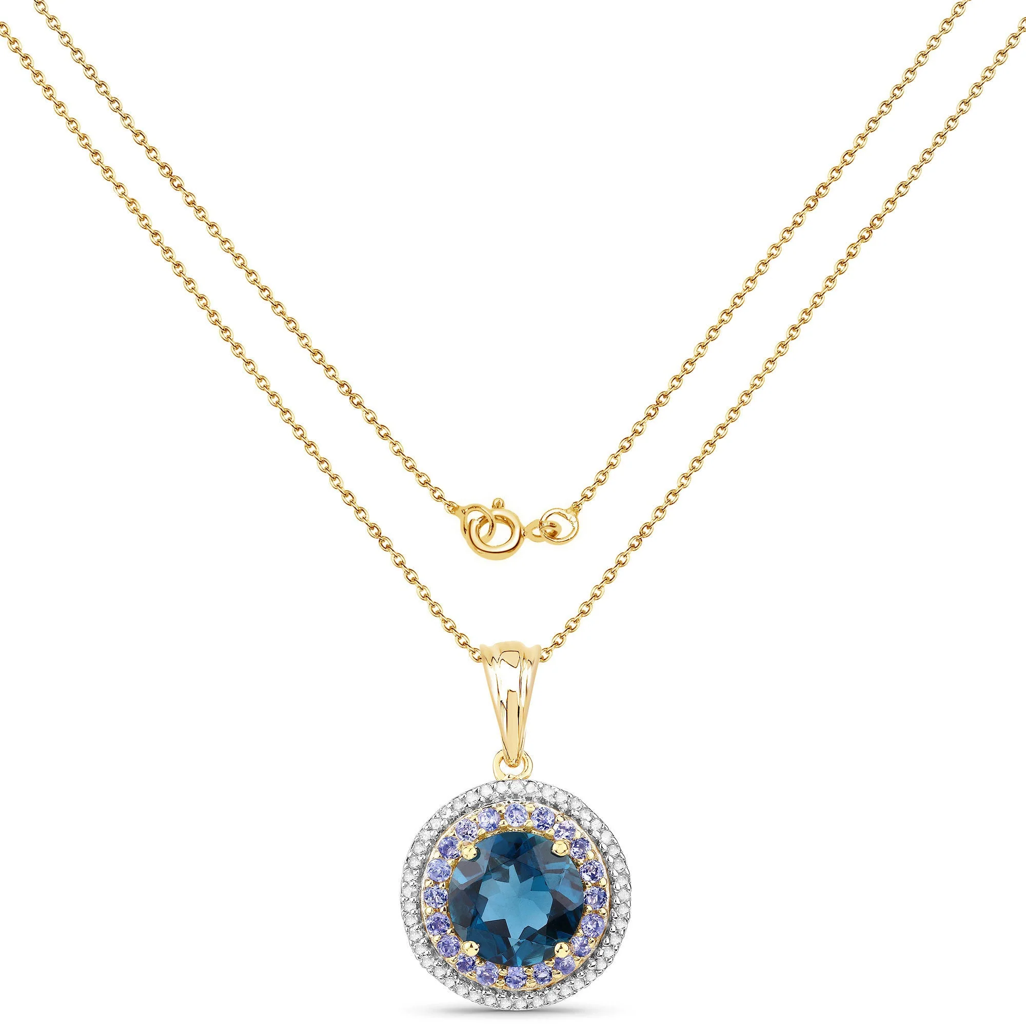 "5.10 Carat Genuine London Blue Topaz, Tanzanite and White Topaz .925 Sterling Silver Pendant - Image 2