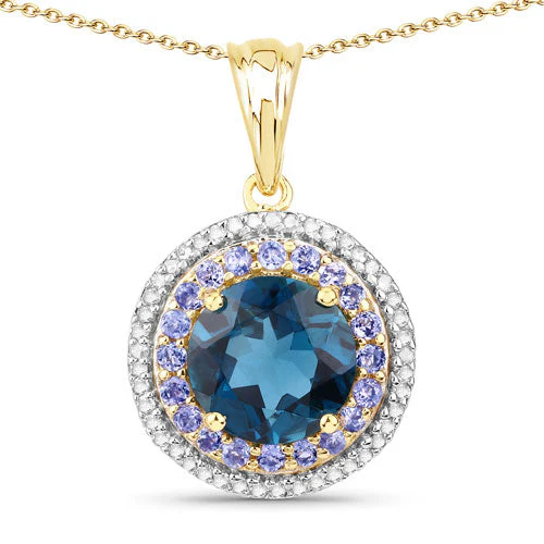 "5.10 Carat Genuine London Blue Topaz, Tanzanite and White Topaz .925 Sterling Silver Pendant - Image 3