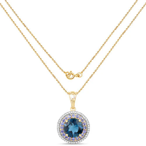 "5.10 Carat Genuine London Blue Topaz, Tanzanite and White Topaz .925 Sterling Silver Pendant - Image 4