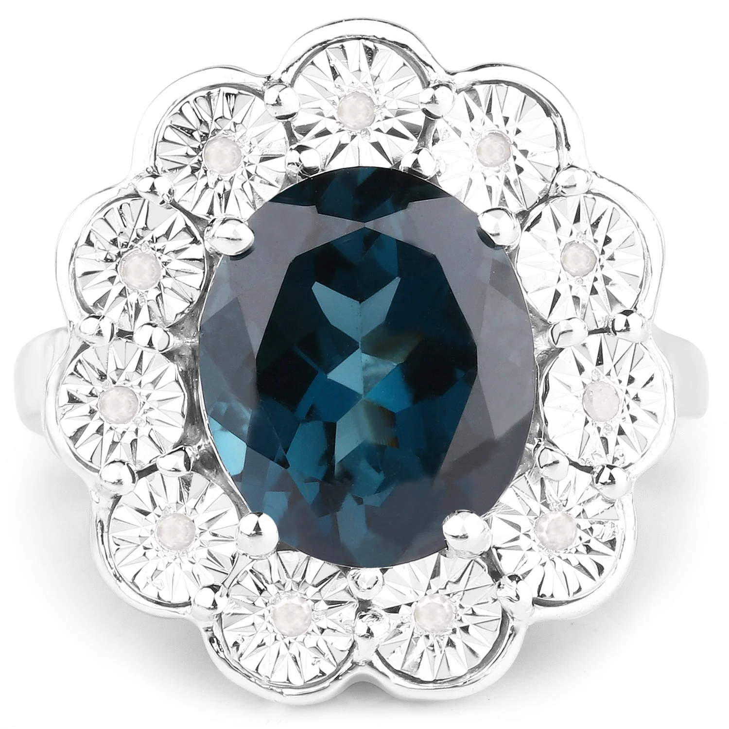 5.11 Carat Genuine London Blue Topaz and White Diamond .925 Sterling Silver Ring - Image 3