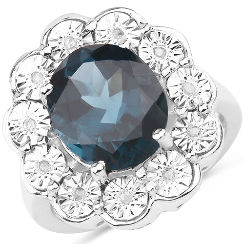 5.11 Carat Genuine London Blue Topaz and White Diamond .925 Sterling Silver Ring - Image 4